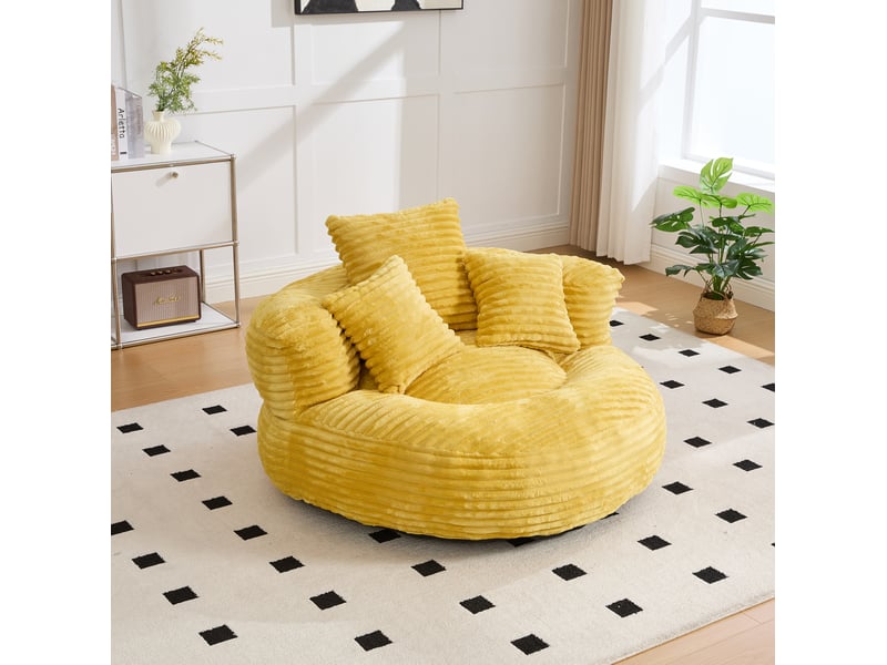  Pouf fauteuil 108x108x52 cm dossier haut 3 coussins velours côtelé jaune moutarde  - Conforama C
