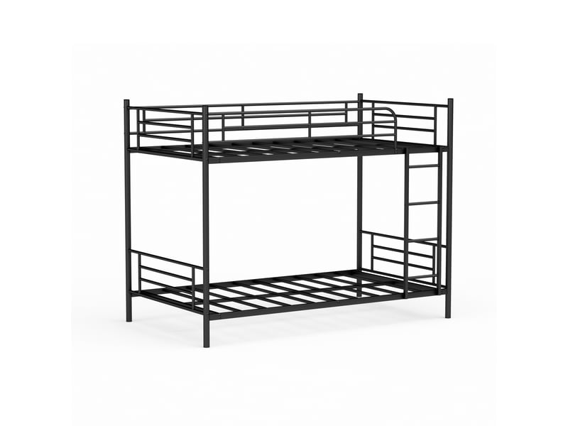  Lit superposé 90x190 cm noir, avec échelle métal, garde-corps haut et structure fer sécurisée  - Conforama E
