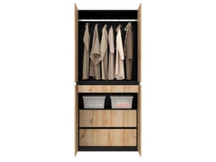 Armoire 90x50x200 cm, 4 portes, 1 barre de penderie, 2 tiroirs, mdf, bois, rangement vêtements, chambre et dressing