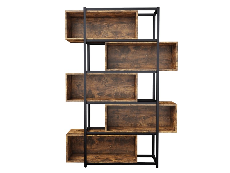  Bibliothèque industrielle à 5 niveaux 121x35x176 cm – marron foncé et noir – rangement ouvert modulable  - Conforama D