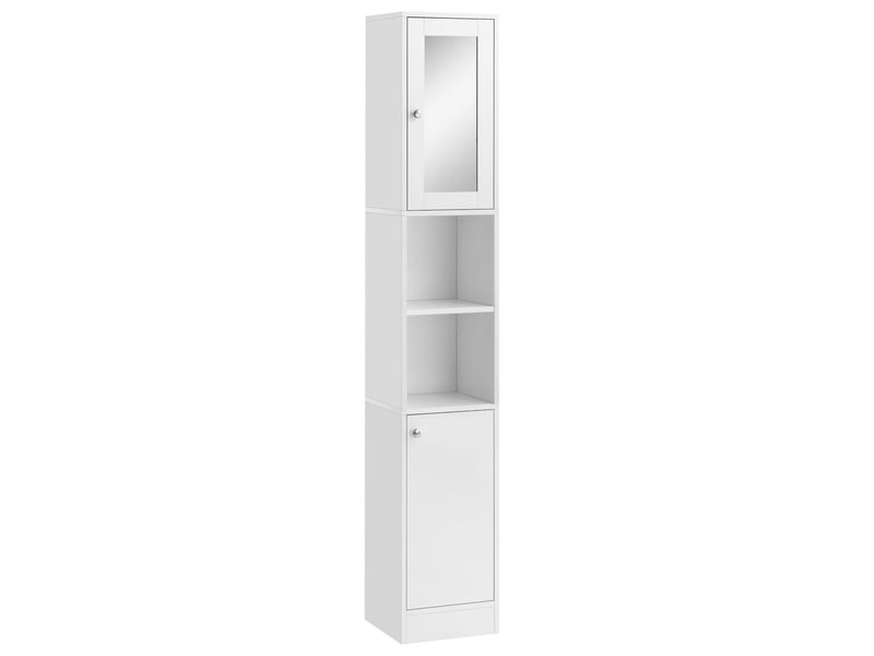  Colonne de salle de bain avec miroir, 2 étagères ouvertes et 2 portes, mélaminé bois blanc, 30x28x180 cm 834-380 - Conforama B