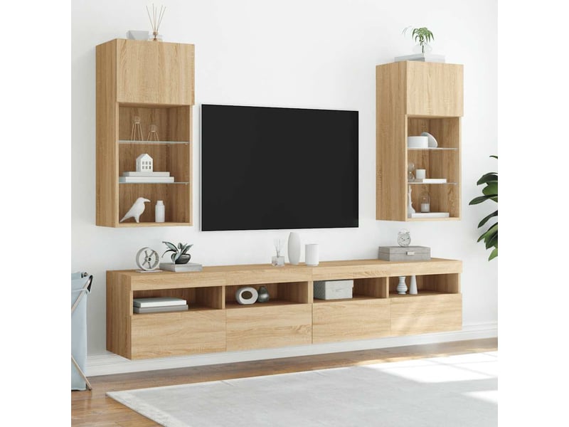  Lot de 2 meuble tv avec lumières led chêne sonoma 40,5x30x90 cm  - Conforama C
