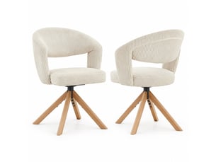 Lot de 2 chaises de salle à manger pivotantes rétro en velours côtelé blanc crème et bois