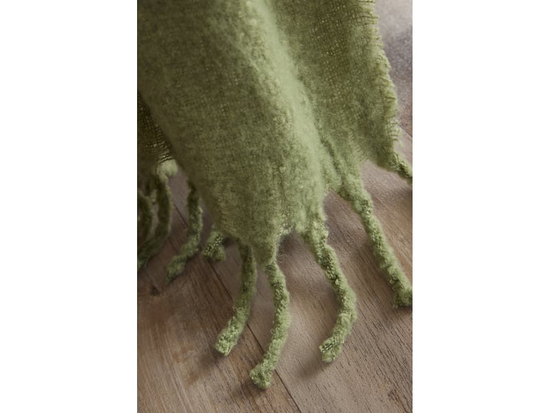  Plaid melia olive 130 x 170 cm tricot uni franges tressées 15699 - Conforama C