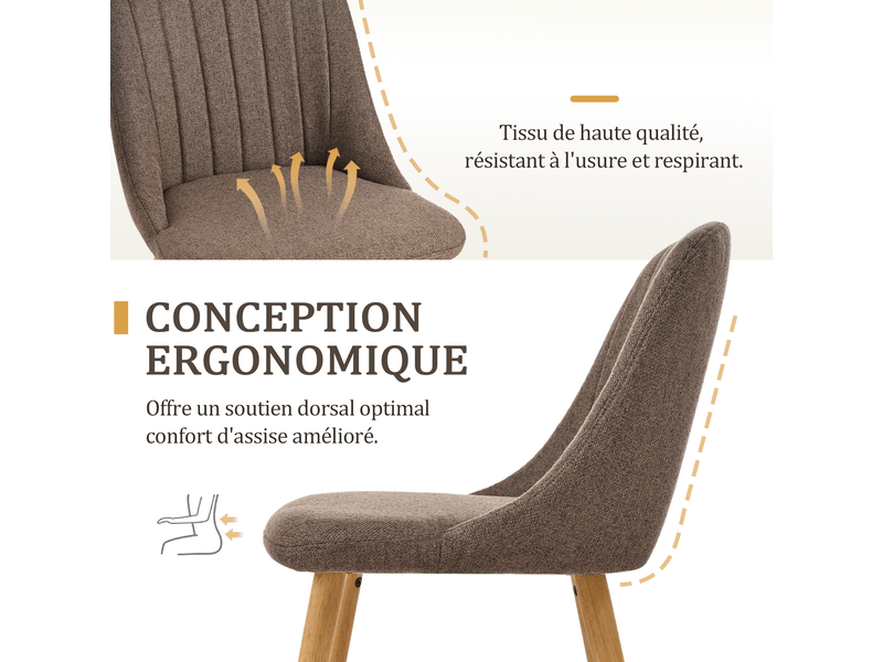  Lot de 4 chaises de salle à manger goeurvant 993 en tissu tissé et pieds en bois massif - marron moka JOD00993AAN-4 - Conforama R