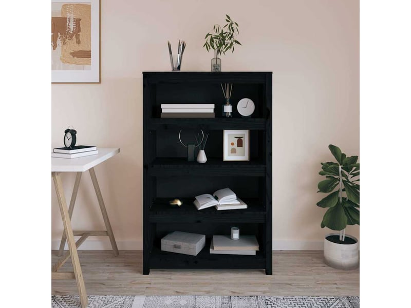  Bibliothèque, meuble de rangement salon noir 80x35x126 cm bois de pin massif  - Conforama B