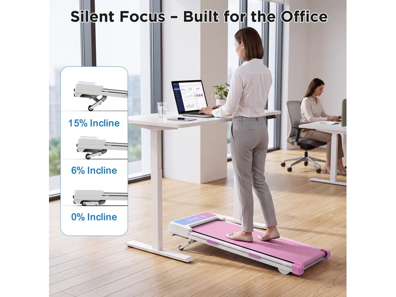  Tapis de marche inclinable 118,5 x 51 cm – rose et blanc – bluetooth, télécommande, charge maximale 150 kg  - Conforama B