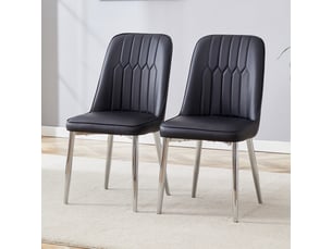 Lot de 2 chaises de salle à manger 40.6x40.6x89cm – design ergonomique et moderne - pieds de chaise argentés - sièges en cuir - noir
