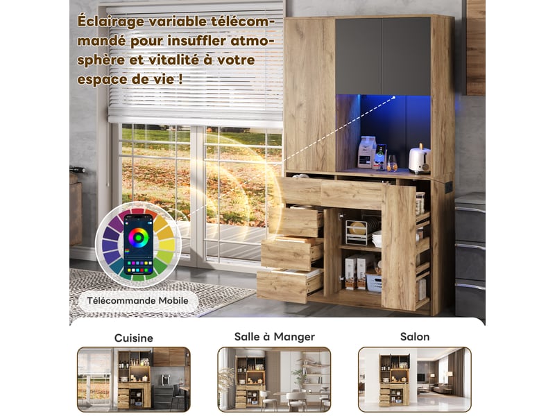  Meuble de cuisine avec plan de travail muvano, range-épices coulissant 4 niveaux, 105 × 40 × 185 cm  - Conforama B