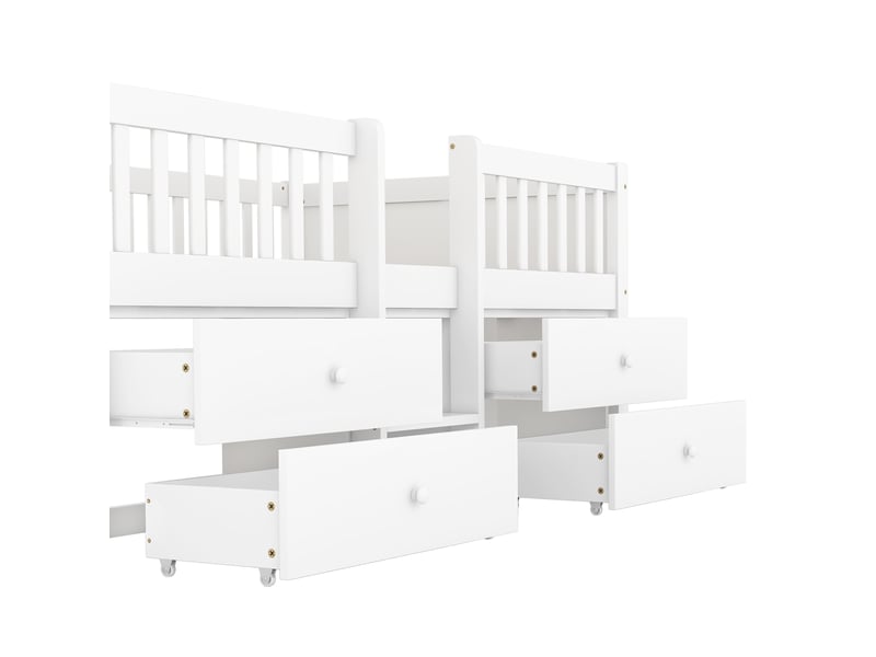 Lit mezzanine pin blanc 90x200 cm – 4 tiroirs, barrière et échelle – sans matelas - Conforama E