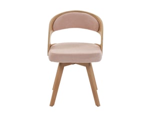 Chaises de salle à manger en bois moderne – ensemble de 2, pivotantes, dossiers incurvés, coussins coton-lin rose-lin