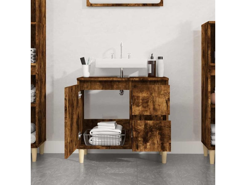  Amoire de salle de bain chêne fumé 65x33x60cm bois d'ingénierie shl569  - Conforama C