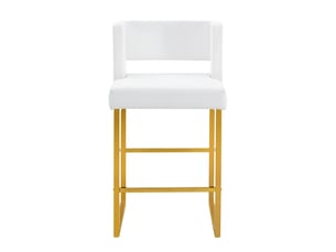 Lot de 2 tabourets de bar 49.5x41.4x91.4cm – design carré moderne et confortable avec sièges en cuir - pieds en métal or - blanc