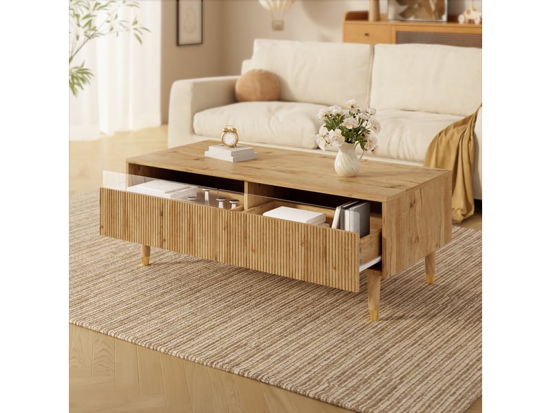 Table basse avec led 110 x 50 cm en mdf couleur bois - Conforama E