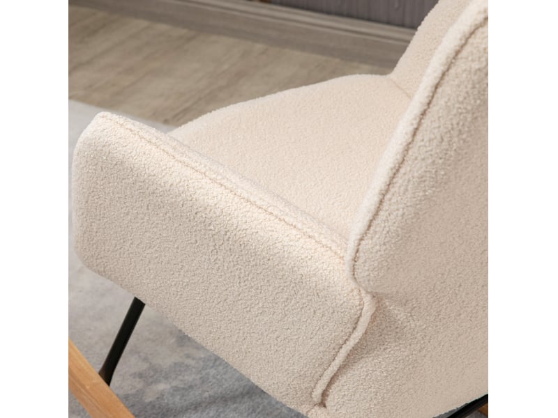  Fauteuil à bascule 71x98x101 cm, dossier haut capitonné, accoudoirs, polaire berbère en polyester, beige  - Conforama D