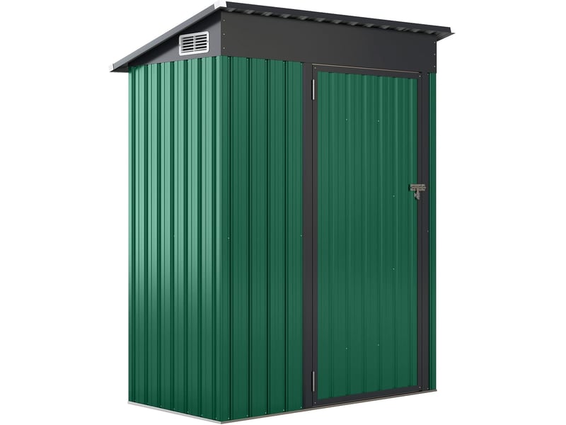 Abri de jardin en métal pour outils avec toit incliné, 150 x 88 x 185 cm, cabane de jardin exterieur avec évant d’aération,idéal pour pelouse (vert)  - Conforama A
