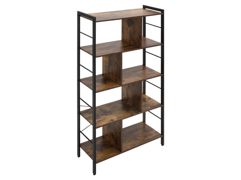  Étagère à livres étroite autoportante à 5 niveaux, idéale pour un bureau ou un salon, 77 x 30 x 157,5 cm, marron rustique  - Conforama B