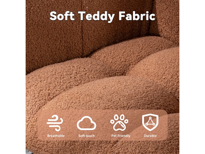  Fauteuil à bascule marron - chaise à bascule ergonomique en tissu teddy avec pochette et base en bois massif  - Conforama E