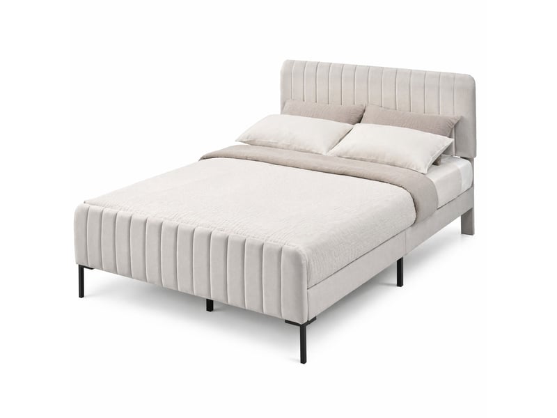  Modenvie lit double avec sommier 160x200 cm - tête de lit réglable, sans matelas - gris  - Conforama A
