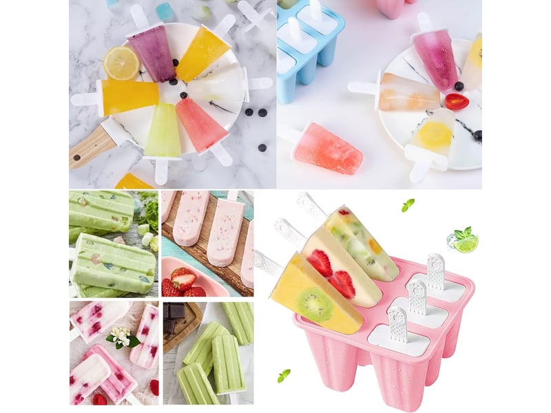 Lot de 6 moules à glace en silicone sur manche - réutilisable - en silicone - avec brosse de nettoyage et entonnoir en silicone - (rose)  - Conforama D