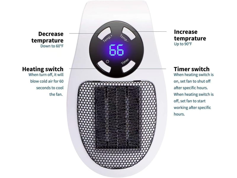  Mini prise de chauffage électrique à air, 350 w, affichage led, avec protection contre la surchauffe (sans télécommande, blanc - fc-zls-04009zls FC-ZLS-04009ZLS - Conforama E