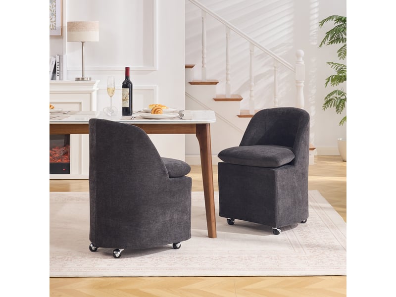  Chaise de salle à manger lot de 2 pivotante à roulettes  - housse amovible, chenille gris, 53 × 53,5 × 78,5 cm  - Conforama C