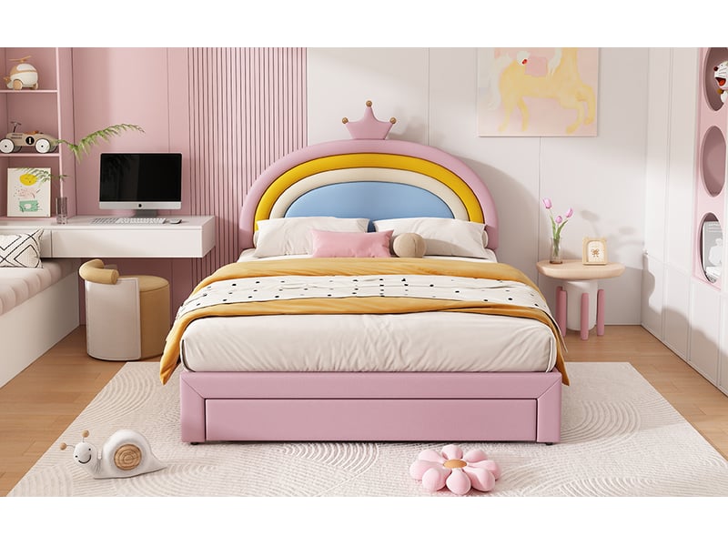  Lit enfant avec rangement 140 x 200 cm, 2 tiroirs au pied, rose  - Conforama W