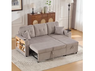 Canapé 3 places 196x82–144x85 cm lumières led prise usb‑c intégrée coussins moelleux velours côtelé gris clair