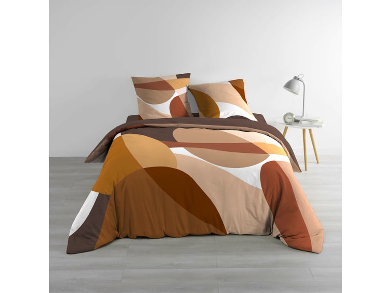  Parure de lit 240 x 220 cm 100% coton 42 fils boogie + drap housse 140 x 190 cm caramel  - Conforama B