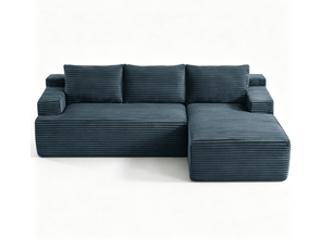 Canapé 4 places - 238x152x66cm - modulable sans montage avec méridienne droite et tissu velours côtelé - gris foncé