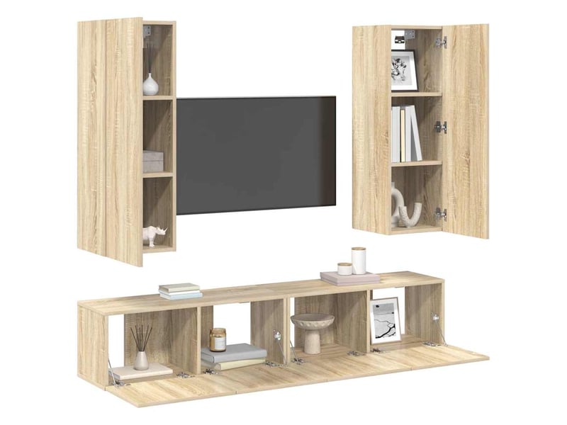  Ensemble de meubles tv 4 pcs chêne sonoma bois d'ingénierie shl38844  - Conforama C