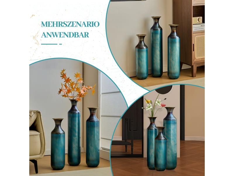 Vase décorative en métal 3 tailles bleu-vert patiné evryae - Conforama C