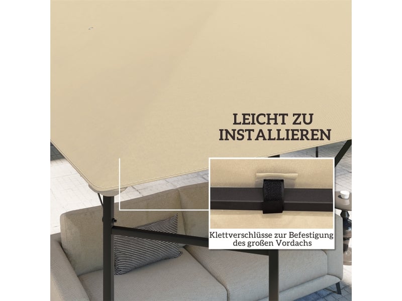  Toit de remplacement pour pavillon - 3x3 m - beige - tissu oxford 370 gm² - résistant à l'eau - upf30+ 298x298x1cm - Conforama E