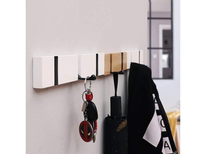  Patère murale porte manteau mural en bois avec pliable crochet pour suspendre echarpes sacs à main parapluies serviettes (3 blanc  - Conforama D
