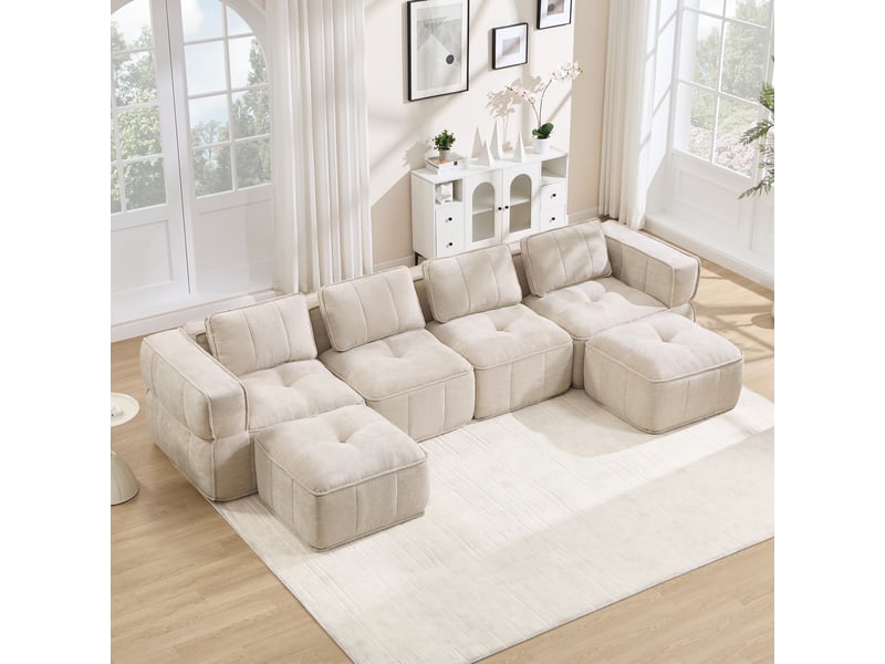  Canapé modulable, canapé 4 places, beige, pour salon, en tissu, pour intérieur, mobilier pour espace de vie  - Conforama R