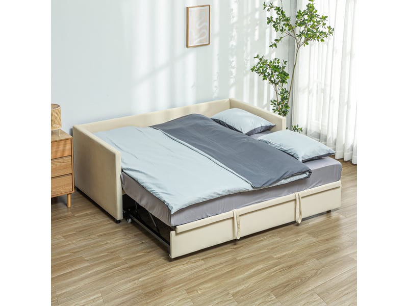 Canapé-lit 2 en 1 beige, canapé 2 places convertible en lit double 90 x 190 cm - Conforama D