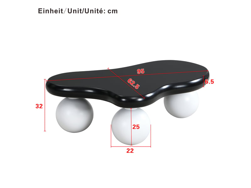  Table basse 95x62.5x32cm en forme de nuage avec pieds ronds, led 16 couleurs, créatif, mode, mdf, noir+blanc  - Conforama C