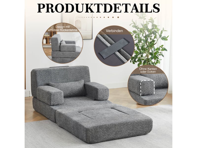  Canapé convertible pliable 1 place 2 en 1-chauffeuse modulable-chenille-lit d'appoint-cadre métal-petit espace-vert  - Conforama E