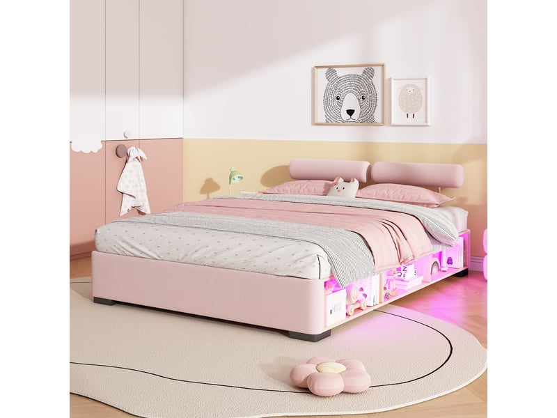  Lit enfant en velours rose 140 x 200 cm  - Conforama E