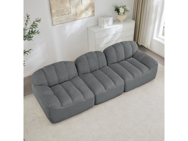  Canapé droit coquille 3 places bouclette gris – 288 x 104 x 79 cm Fay Lum - Conforama E