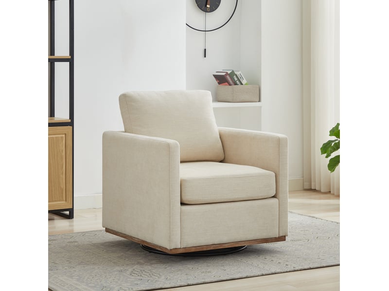  Fauteuil pivotant 360° en chenille beige avec accoudoirs, 78 x 85 x 88,5 cm  - Conforama B