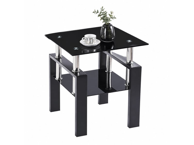  Lot de 2 tables d'appoint 45,01 x 45,01 x 52,02 cm en verre trempé noir chicfurn  - Conforama A
