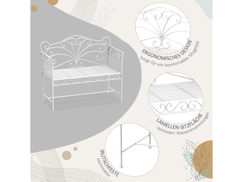  Banc de jardin 2 places en métal blanc  - Conforama E