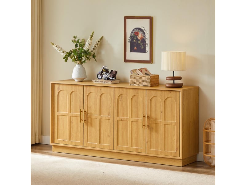  Buffet avec portes et étagères en mdf coloris naturel 169x40x80 cm  - Conforama B