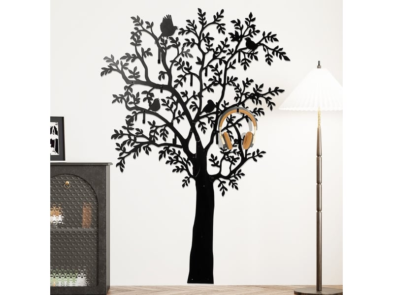  Porte-manteau mural en métal 120 x 175 cm – noir – design arbre avec oiseaux, 8 crochets  - Conforama B