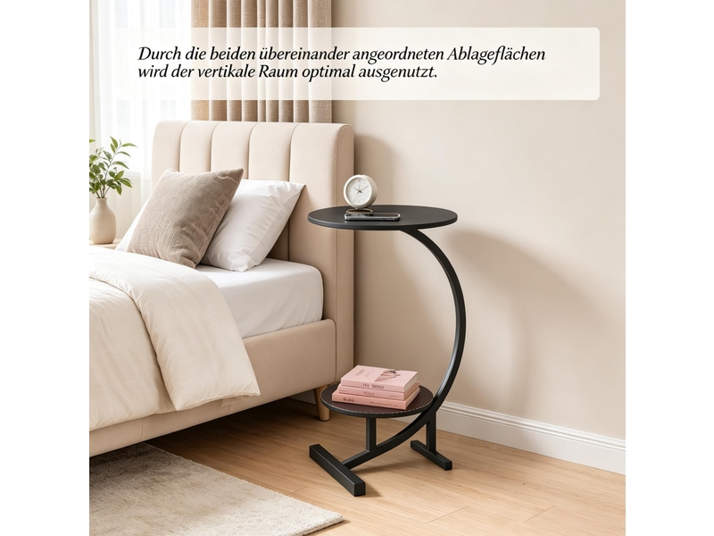  Table d'appoint ronde noire à 2 niveaux en mdf et métal, ø40 cm, idéale pour le salon ou la chambre au quotidien  - Conforama D