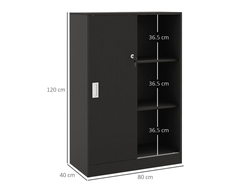  Armoire de bureau à 3 étagères avec 2 serrures de sécurité et portes coulissantes, 80 x 40 x 120 cm, noire  - Conforama E