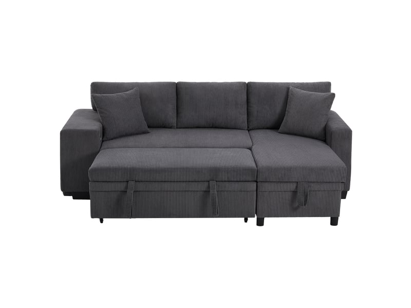 Canapé d’angle convertible 3 places 231x131,5 cm – gris – rangement, usbusb-c et étagère latérale - Conforama D