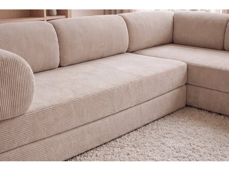  Cosima l - canapé d'angle convertible petit velours côtelé 4 places beige gauche  - Conforama E