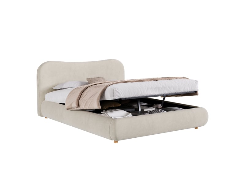 Lit coffre, lit rembourré 180x200 cm beige en velours tête de lit - Conforama A